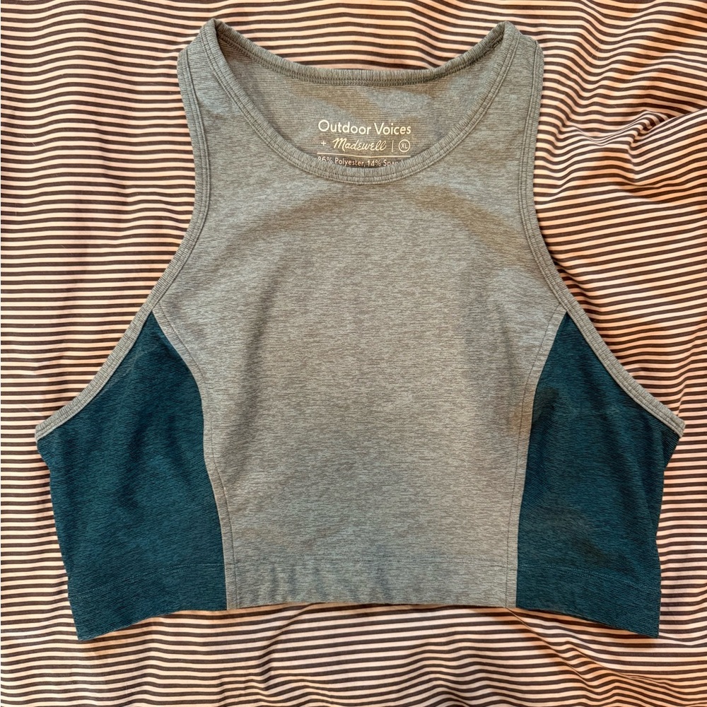 Outdoor Voices + Madewell Athena Crop Top in Emerald/Slate